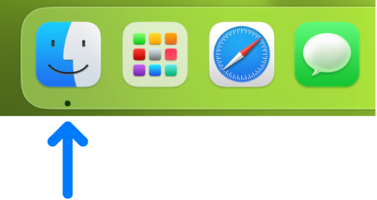 Sisi kiri Dock; ikon Finder ada di ujung kiri.