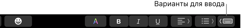 Кнопка &laquo;Варианты для ввода&raquo; в панели Touch Bar.