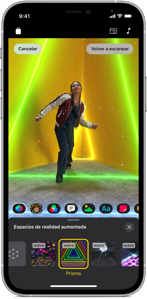 La imagen de un vídeo en el visor con un espacio de realidad aumentada seleccionado.