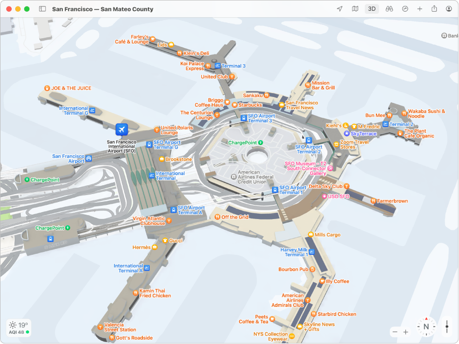 A map showing the inside of the San Francisco International Airport.