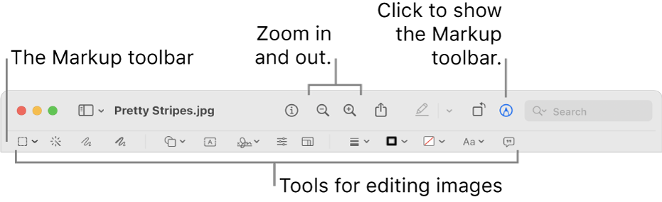 The Markup toolbar for editing images.