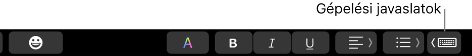 A Touch Bar, a jobb szélén a gépelési javaslatok megjelenítésére szolgáló gombbal.