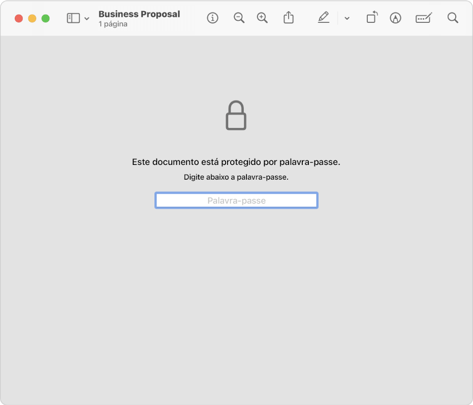 Um ficheiro PDF protegido por palavra-passe que mostra um ícone de cadeado e um campo de texto para introduzir a palavra-passe para abrir o ficheiro.