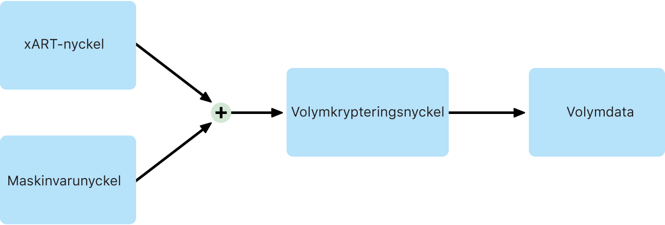 Krypteringsprocessen för interna volymer när FileVault är avaktiverat i macOS.