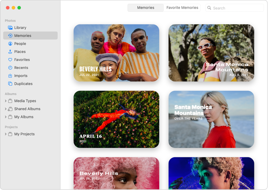 Finestra de l’app Fotos en què es mostra l’àlbum “Records” a la barra lateral i els records a la dreta.