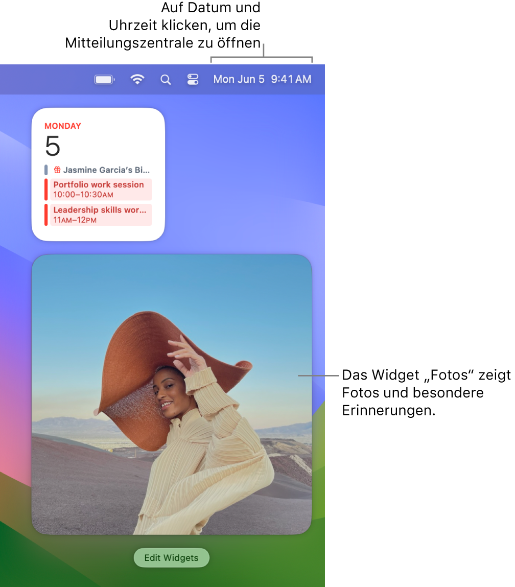 Das „Fotos“-Widget in der Mitteilungszentrale