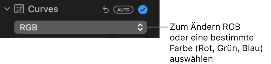 Die Steuerungen „Kurven“ im Bereich „Anpassen“ mit der im Einblendmenü ausgewählten Option „RGB“.