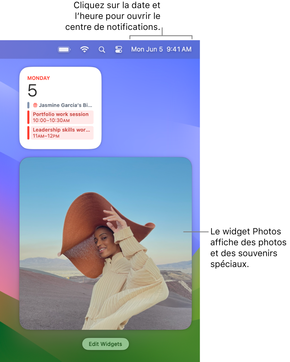 Le widget Photos dans le centre de notifications.