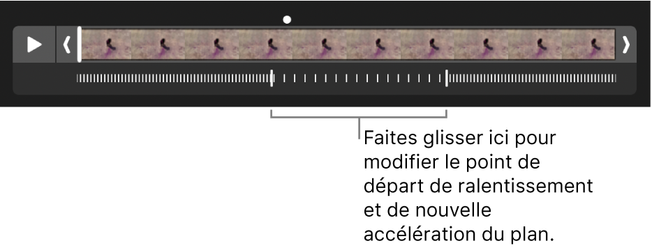 Un clip vidéo au ralenti avec des poignées que vous pouvez faire glisser pour modifier l’endroit où la vidéo ralentit, puis accélère de nouveau.