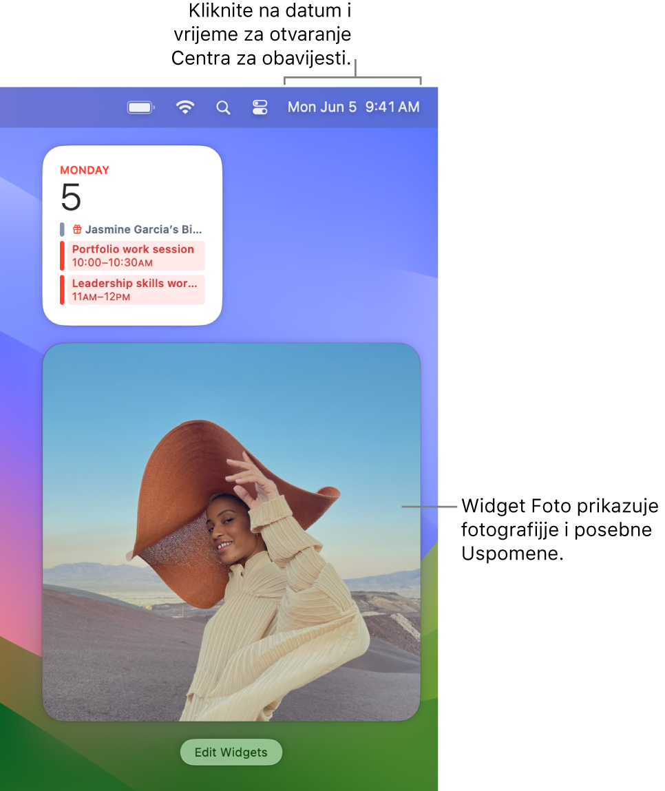 Widget aplikacije Foto u Centru za obavijesti.