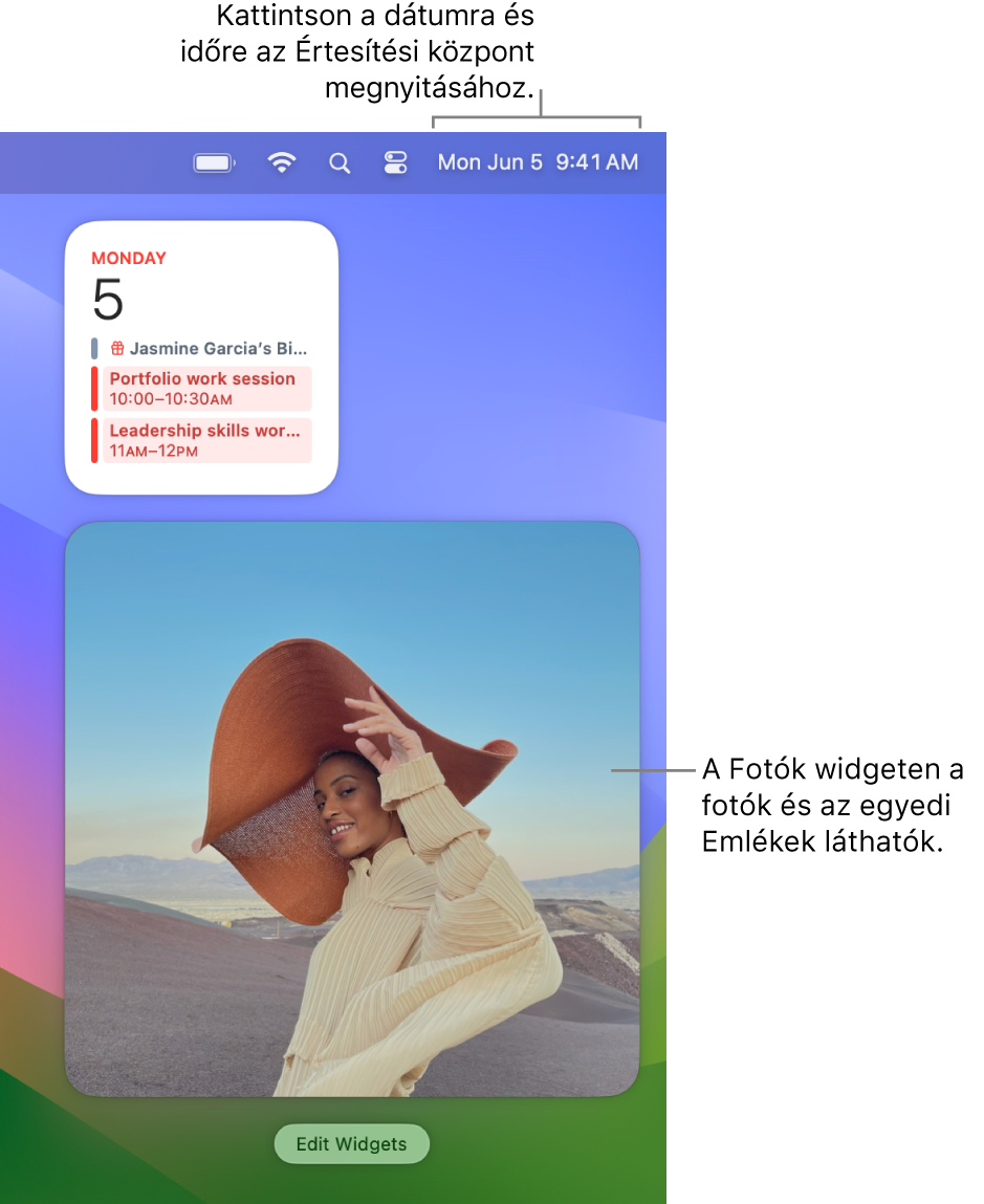 A Fotók widget az Értesítési központban.