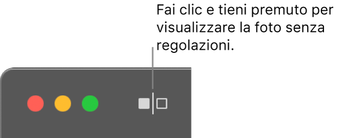 Il pulsante “Mostra foto senza regolazioni”, accanto ai controlli della finestra nell’angolo superiore sinistro della finestra stessa.