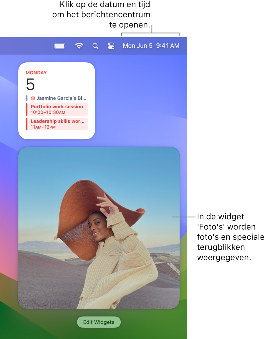De Foto's-widget in het meldingencentrum.