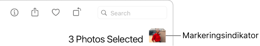 Markeringsindikator som viser tre markerte bilder.