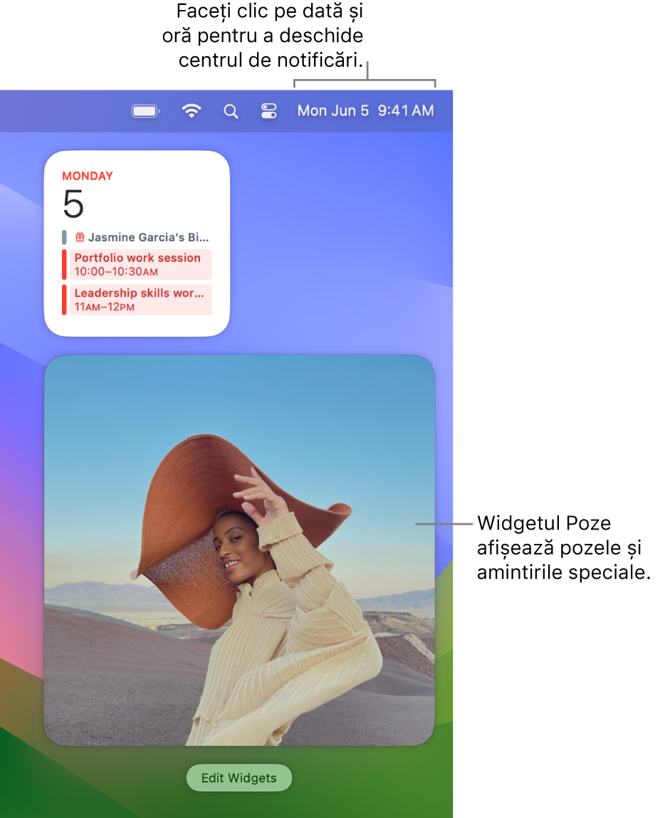 Widgetul Poze în centrul de notificări.