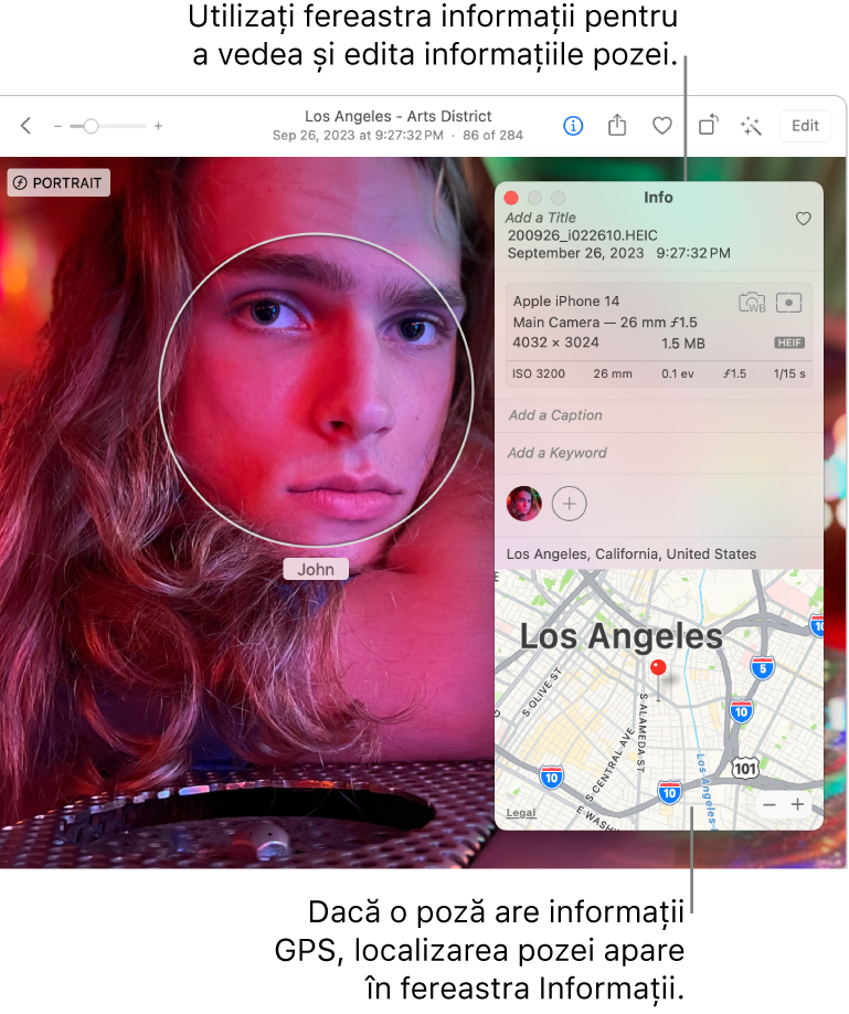 Fereastra Informații aferentă unei poze.