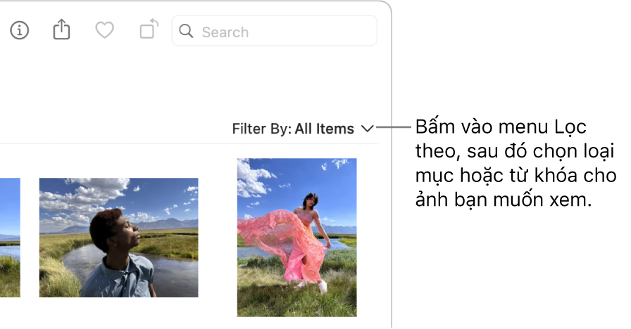 Menu bật lên Lọc theo được đặt để hiển thị tất cả các mục.