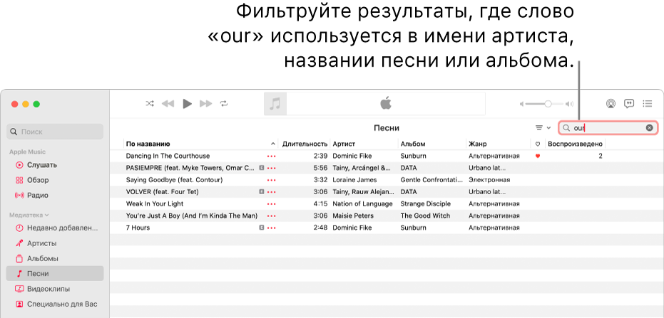 Использование фильтров для поиска песен в приложении «Музыка» на Mac -  Служба поддержки Apple (RU)