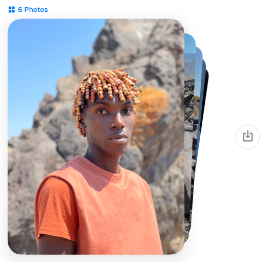 A stack of six photos in a conversation. Click the Save Photo button to the right to save the photos to your Photo Library.