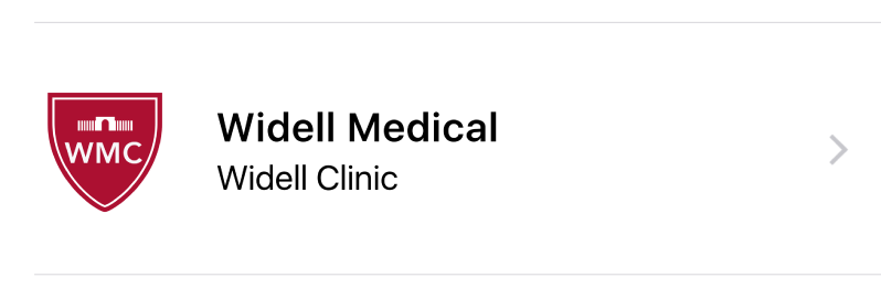 A red logo in the shape of a shield with the letters “WMC.” To its right, a title reads “Widell Medical.” A subtitle reads “Widell Clinic.”