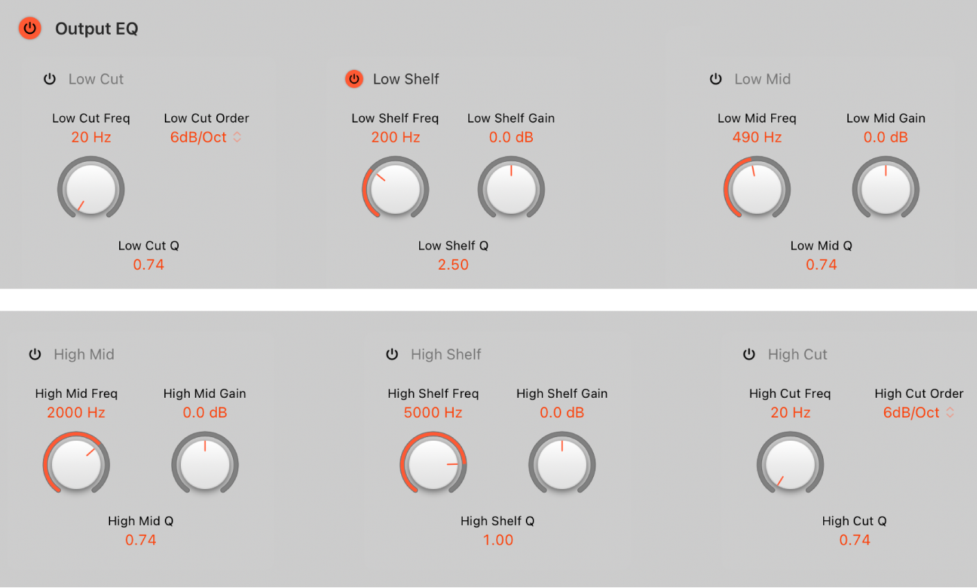 Abbildung. Output-EQ-Low-Cut-Steuerelemente von Space Designer