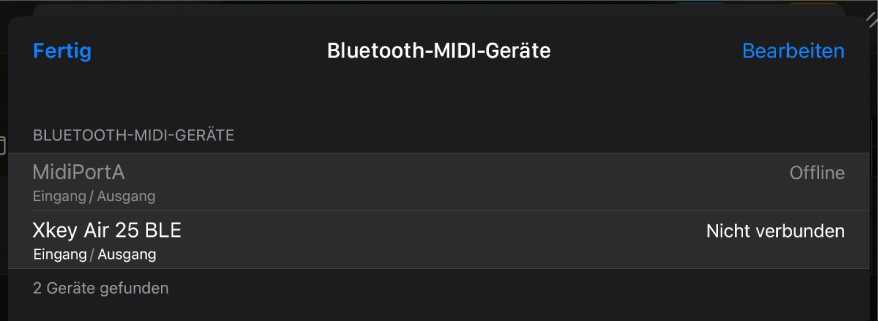 Verbindungsstatus von Bluetooth-Geräten.