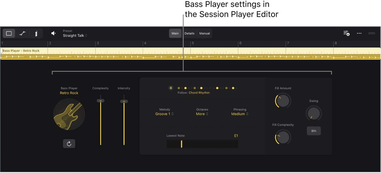 Figure. The Session Player Editor with Bass Player settings.