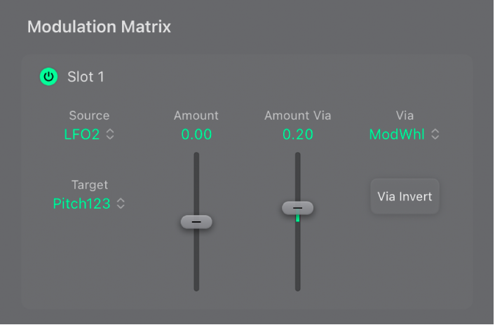 Figure. ES2 Modulation sources, Mod Matrix Slot 1—10.