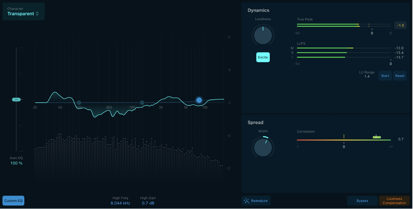 Figure. Overview of Mastering Assistant parameters.