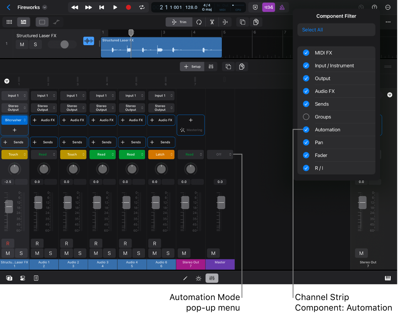 Figure. Automation Mode pop-up menu in the Mixer.