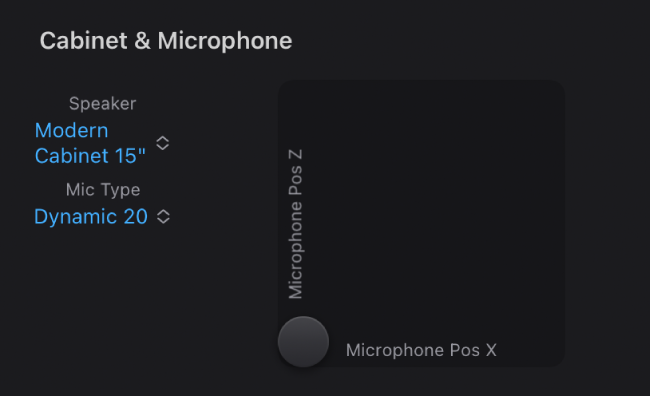 Ilustración. Parámetros de caja y micrófono de “Bass Amp Designer”.