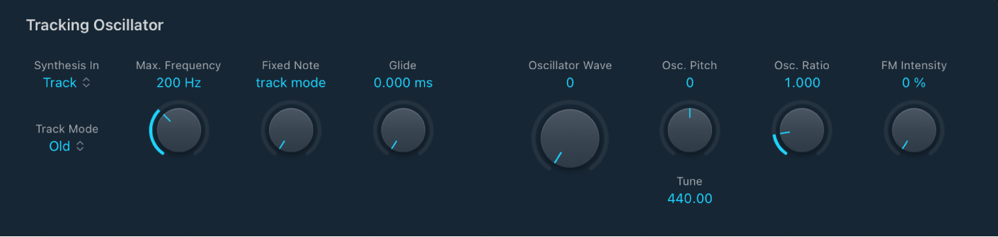 Ilustración. Parámetros del oscilador de seguimiento “Tracking Oscillator” de EVOC 20 TrackOscillator.