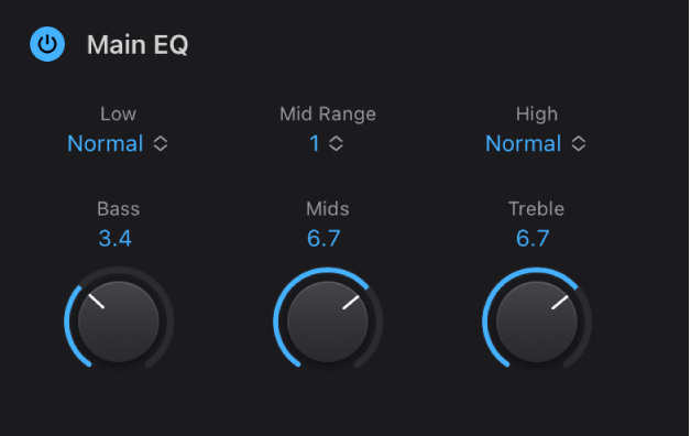 Figure. Paramètres Main EQ pour Bass Amp Designer.