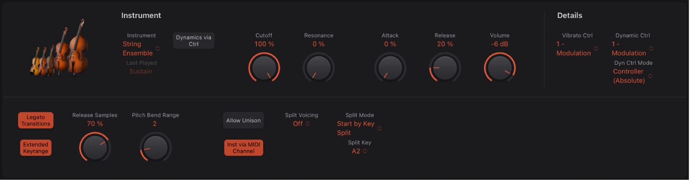 図。String Ensemble音源が表示されたStudio Stringsウインドウ。