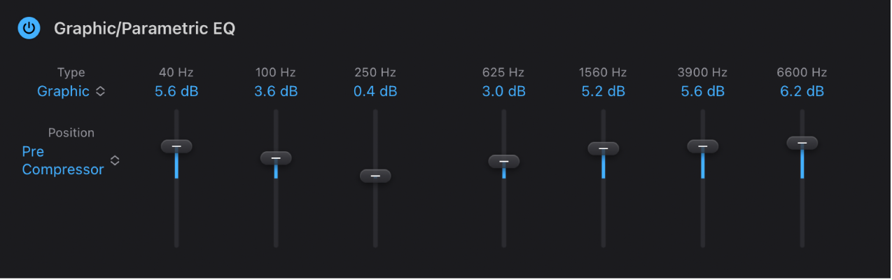 図。Bass Amp DesignerのグラフィックEQパラメータ。