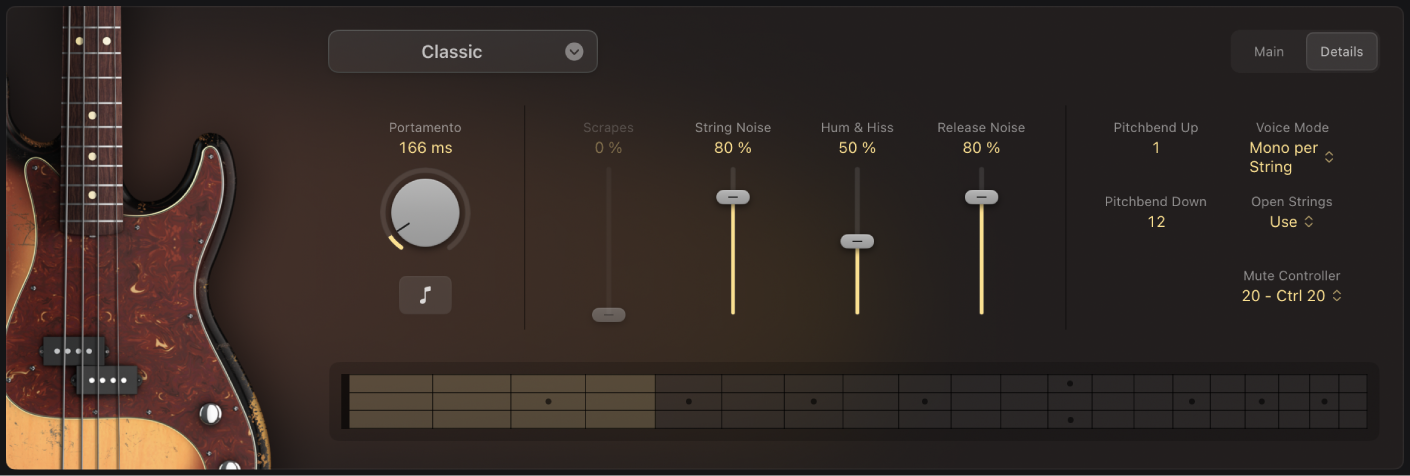 그림. Details 컨트롤이 표시된 Studio Bass.