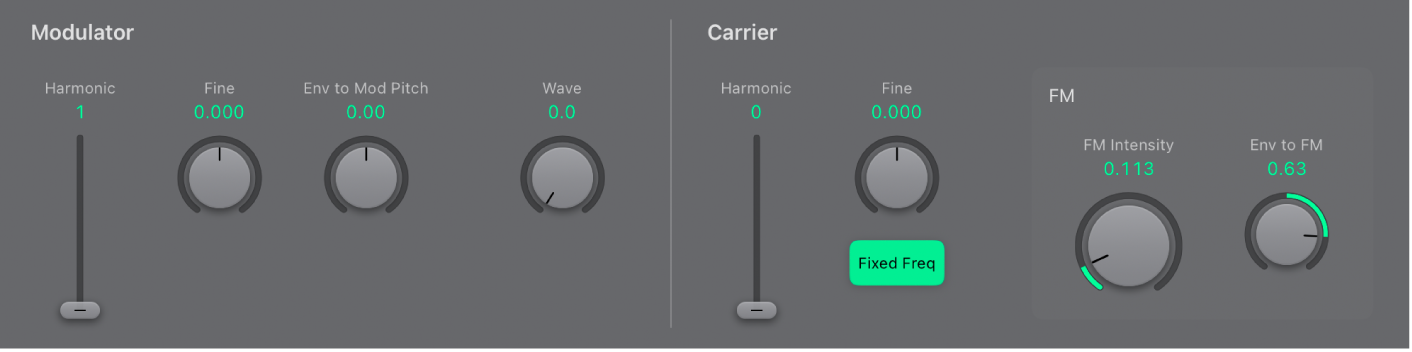 그림. EFM1 Modulator 및 Carrier 오실레이터 파라미터.