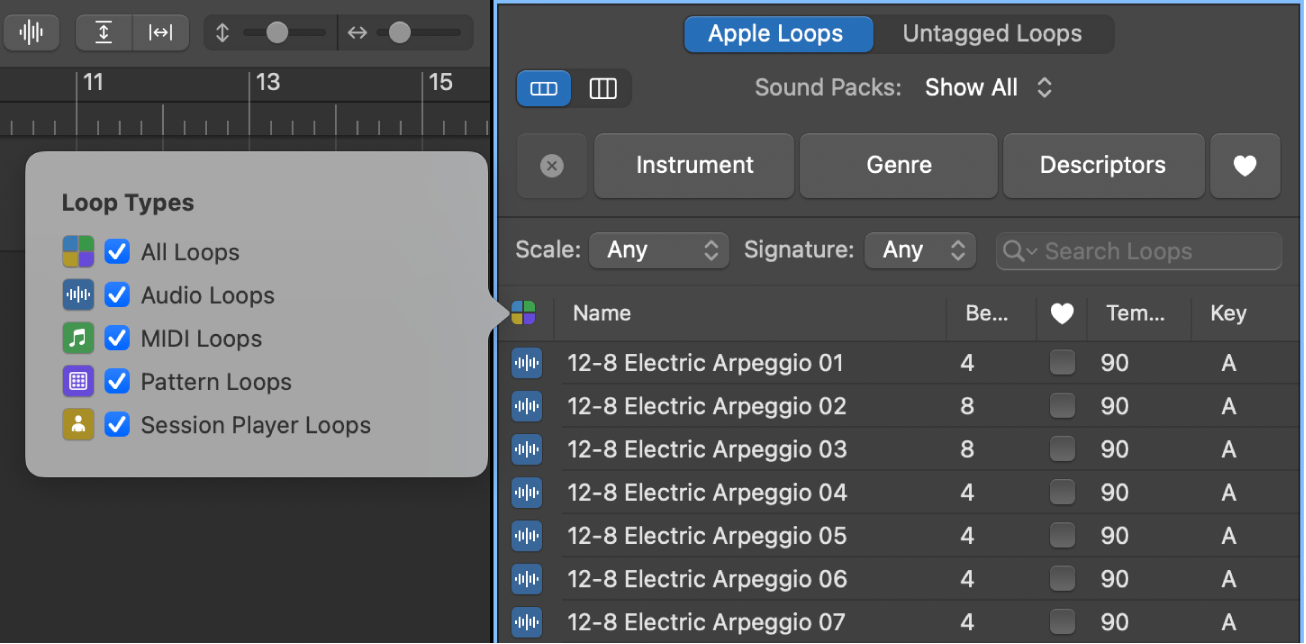 Figure. Loop Types pop-up menu.