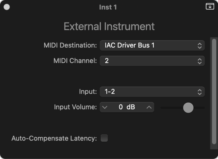 図。External Instrumentウインドウ。