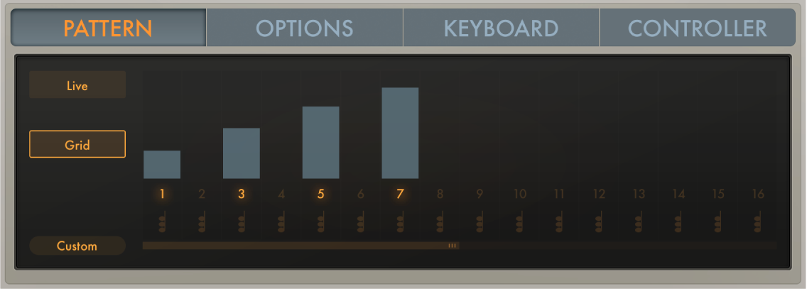 図。ArpeggiatorのGridモードのパラメータ。