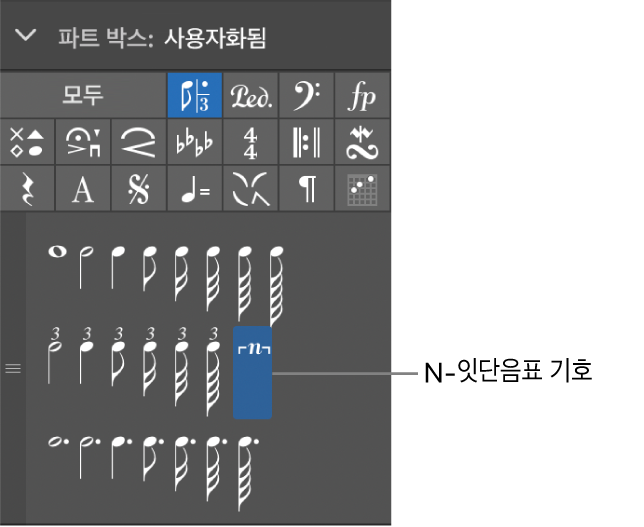 그림. 파트 박스의 N-잇단음표 기호.