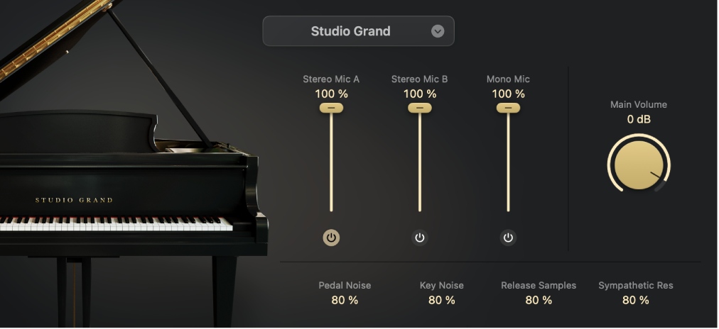 图。“录音室钢琴”显示“工作室大钢琴”。