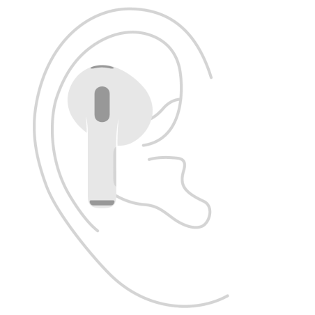 Анимация на поставянето на AirPods (3-то поколение) в ухото.