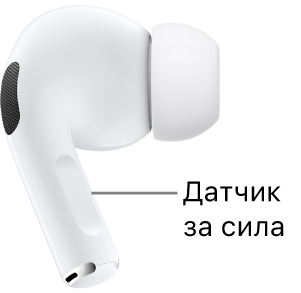 Разположението на сензора за натиск на AirPods Pro (1-во поколение), по протежение на стъблото на двете слушалки AirPods.