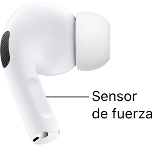 El sensor de fuerza de los AirPods Pro (primera generación) se encuentra en el extremo de cada uno de tus AirPods.