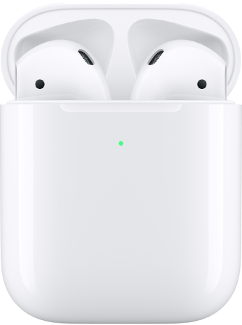 Słuchawki AirPods (pierwszej i drugiej generacji) w etui ładującym.
