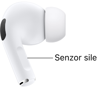 Mesto senzorja sile na slušalkah AirPods Pro (1. generacije) ob steblu obeh slušalk AirPods.