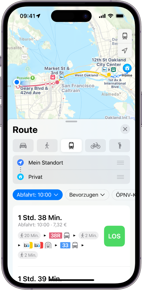 Abrufen von ÖPNV-Routen in der App „Karten“ auf dem iPhone - Apple