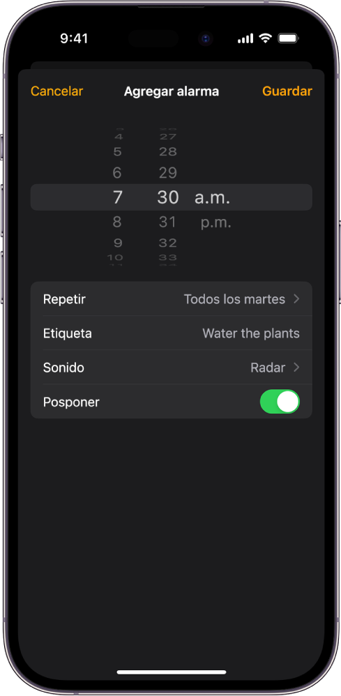 Establecer una alarma en la app Reloj en el iPhone - Soporte técnico de  Apple (US)