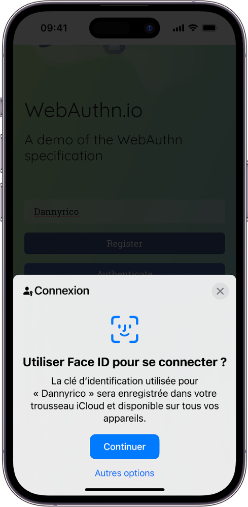 Utiliser des clés d'identification pour se connecter à des apps et des  sites web sur l'iPhone - Assistance Apple (ML)